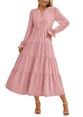 Damen Maxikleid mit romantischen Rüschendetails und elegantem V-Ausschnitt