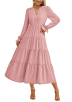 Damen Maxikleid mit romantischen Rüschendetails und elegantem V-Ausschnitt