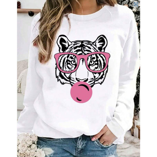 Damen Sweatshirt mit kreativem Tiger-Grafikdesign R&B