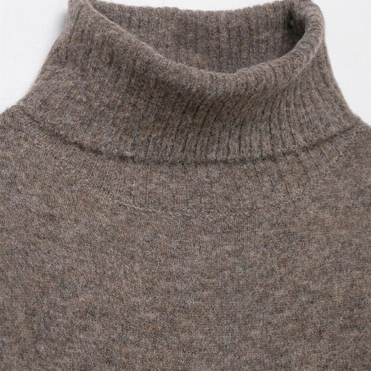 Damen Strickkleid mit kurzem Arm und hochgeschlossenem Kragen R&B