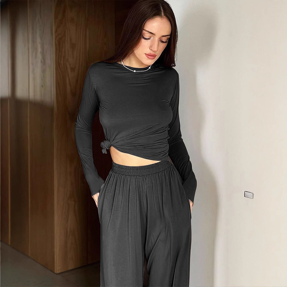 Damen lässiges Freizeit-Set mit hautsympathischem Material und modischem Knotendetail EB