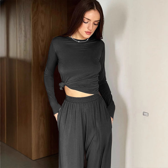 Damen lässiges Freizeit-Set mit hautsympathischem Material und modischem Knotendetail R&B