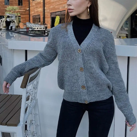 Damen Grobstrick-Cardigan mit Knöpfen R&B