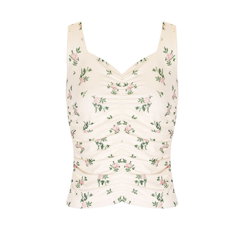Damen Raffungstop mit floralem Design und figurbetonter Passform EB