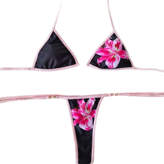 Damen Triangel-Bikini mit floralen Akzenten und verstellbaren Bändern R&B