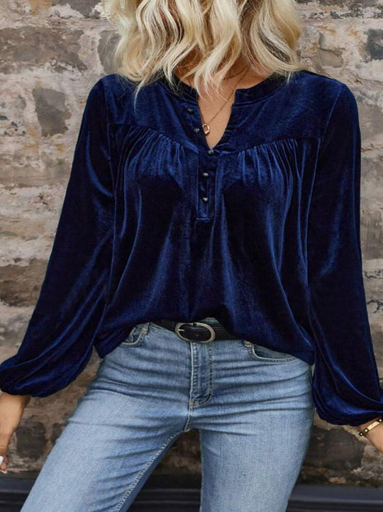 Damen elegante Samtbluse mit dekorativen Knöpfen R&B
