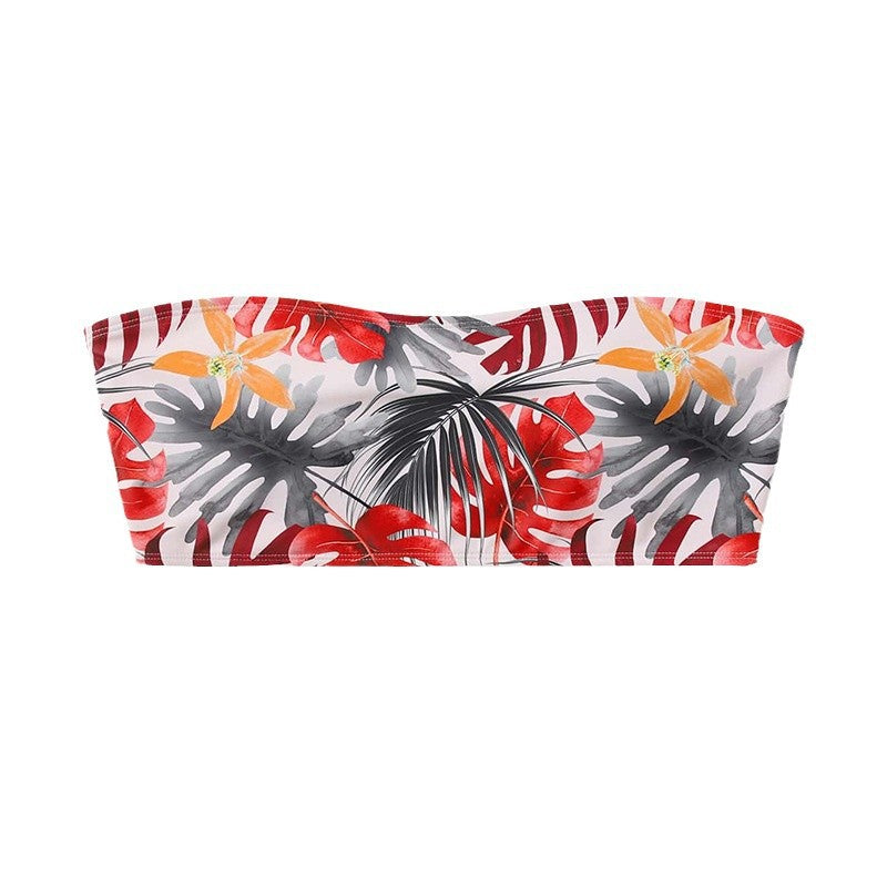 Damen Bandeau-Bikini-Oberteil mit floralen Akzenten und elastischem Bund R&B