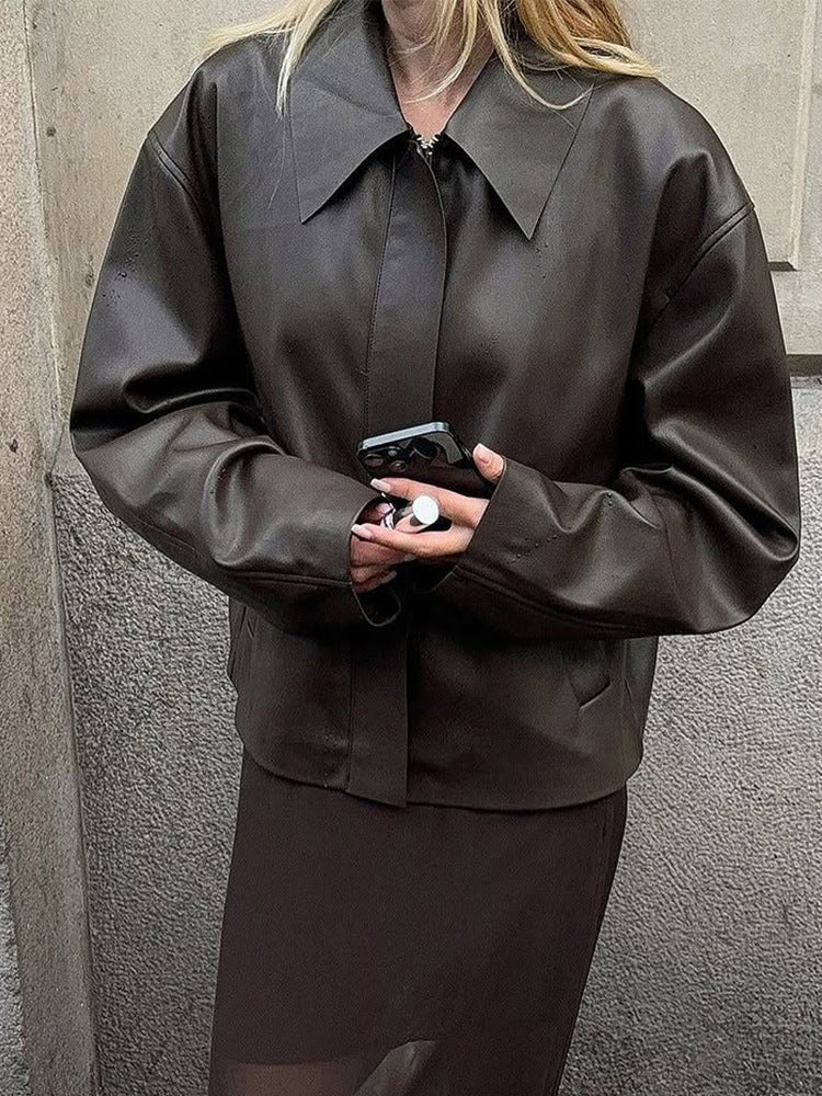 Damen modische Kunstlederjacke mit oversized Design R&B