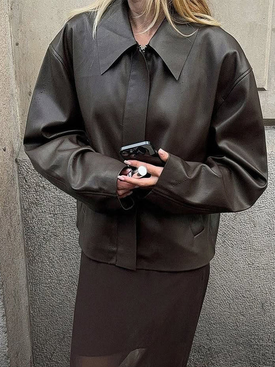 Damen modische Kunstlederjacke mit oversized Design R&B