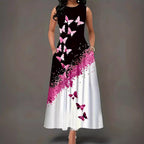 Damen Maxikleid mit elegantem Schmetterlingsdesign und praktischen Taschen R&B