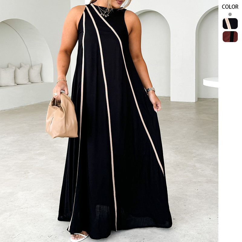 Damen Maxikleid mit asymmetrischem Design und edlen Kontrastnähten R&B