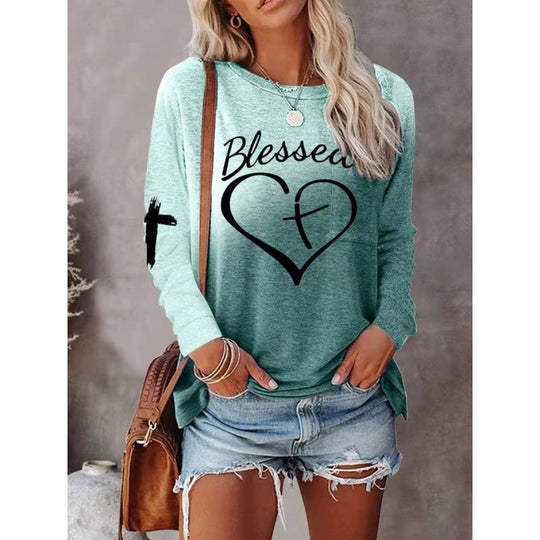 R&B | Langarmshirt Lockere Passform Baumwollmischung Grafische Vorderseite Freizeitstil
