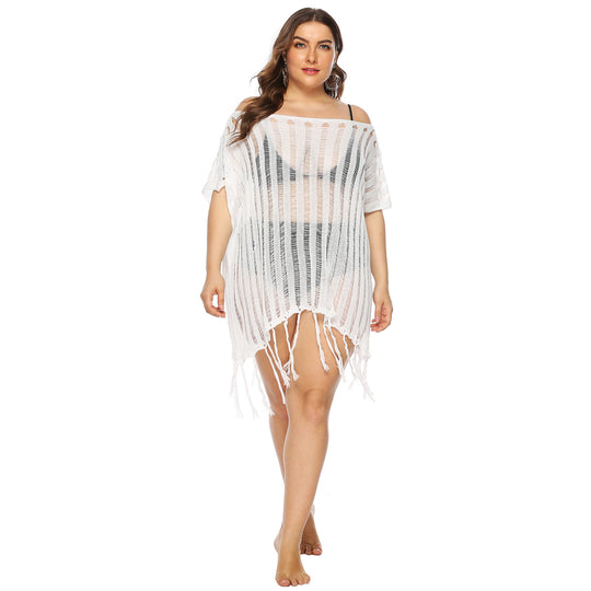 Damen luftiger Häkel-Strandüberwurf mit trendy Fransen R&B