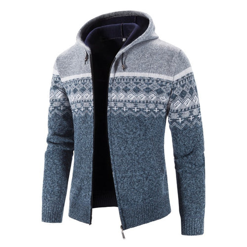 Herren Strickjacke mit modernem Norweger-Muster und hohen Kragen R&B