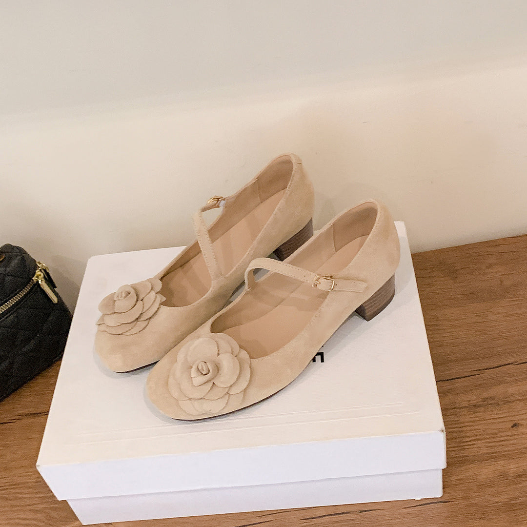 Damen Ballerina-Schuhe mit dekorativem Blumenakzent und elegantem Riemen R&B