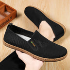 Herren nan atmungsaktiver Strick-Slip-On Loafer mit elastischem Einstieg, geflochtener Dekor-Sohle und gepolstertem Komfortfußbett R&B