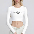Damen cropped Langarmshirt mit raffinierter Grafik EB