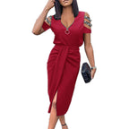Damen Elegantes Wickelkleid mit modischen Cut-Out-Details und Glanzverzierungen R&B