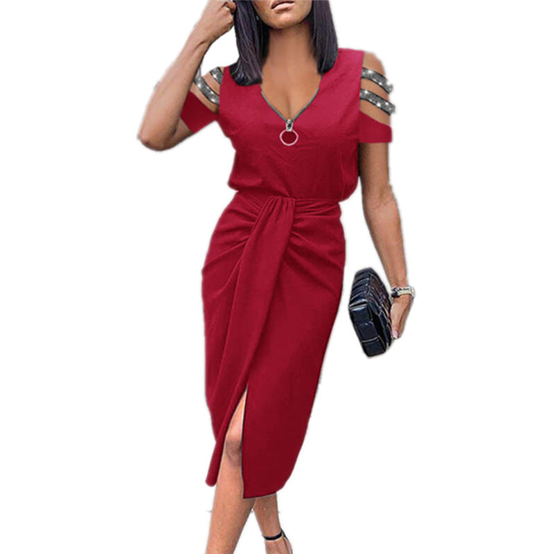 Damen Elegantes Wickelkleid mit modischen Cut-Out-Details und Glanzverzierungen R&B