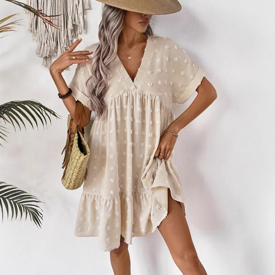 Damen Verspieltes Sommerkleid mit V-Ausschnitt und Rüschensaum R&B