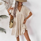 Damen Verspieltes Sommerkleid mit V-Ausschnitt und Rüschensaum R&B