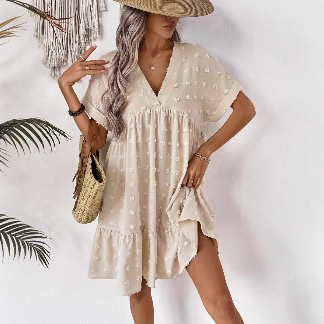 Damen Verspieltes Sommerkleid mit V-Ausschnitt und Rüschensaum R&B