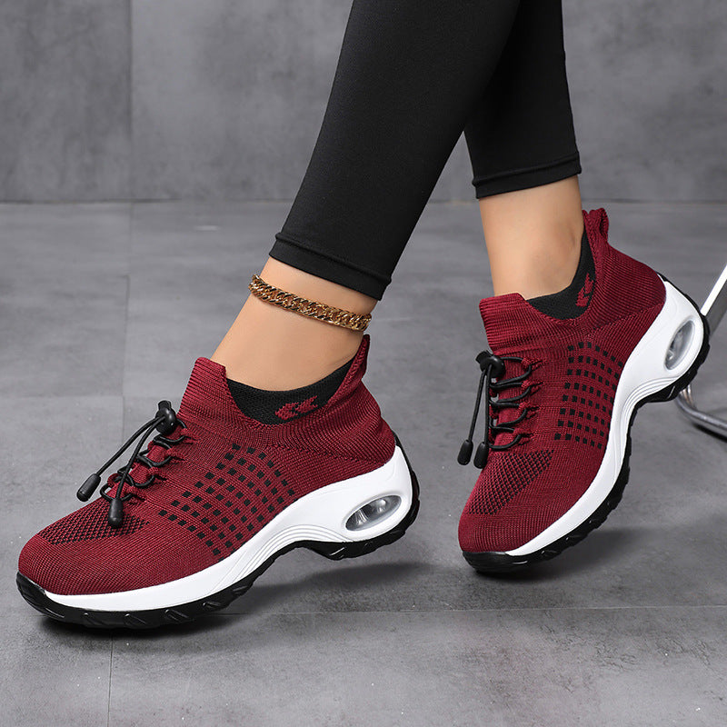 Damen nan atmungsaktive gestrickte Plateausneaker mit Luftkissenfederung und elastischem Schaft R&B
