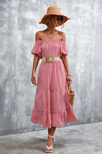 Damen Fließendes Maxikleid mit off-shoulder Design und Rüschensaum R&B