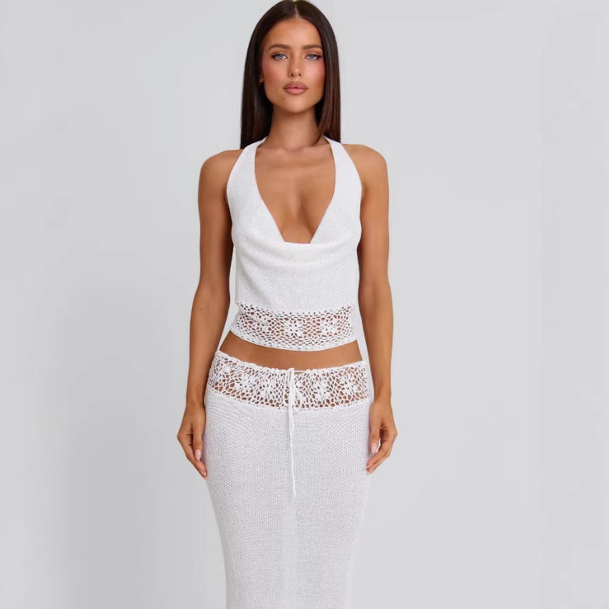 Damen luftiges Stricktop und Maxikleid Set R&B