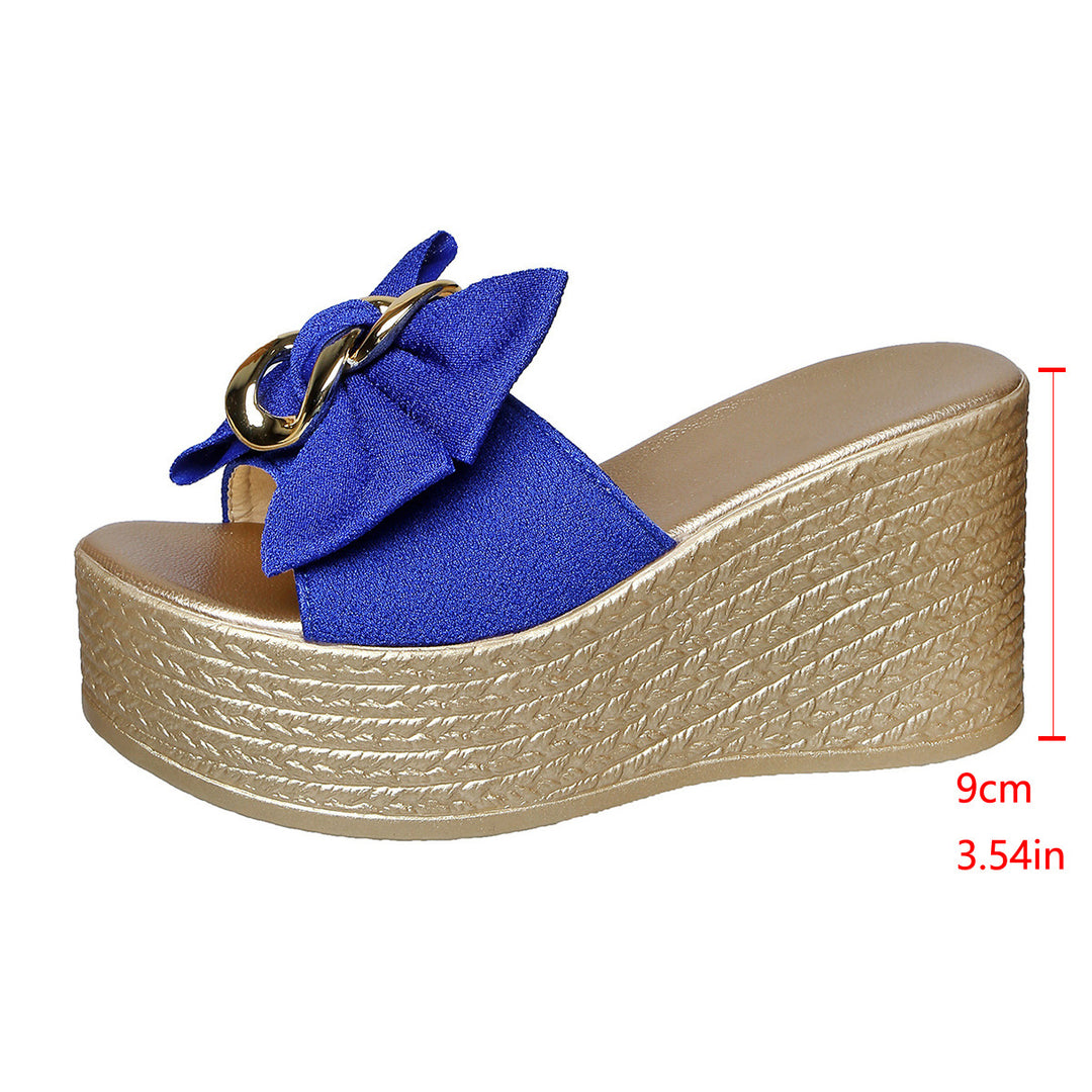 Damen Wedge-Sandel mit modischem Schleifen-Design und eleganter Kettenapplikation R&B