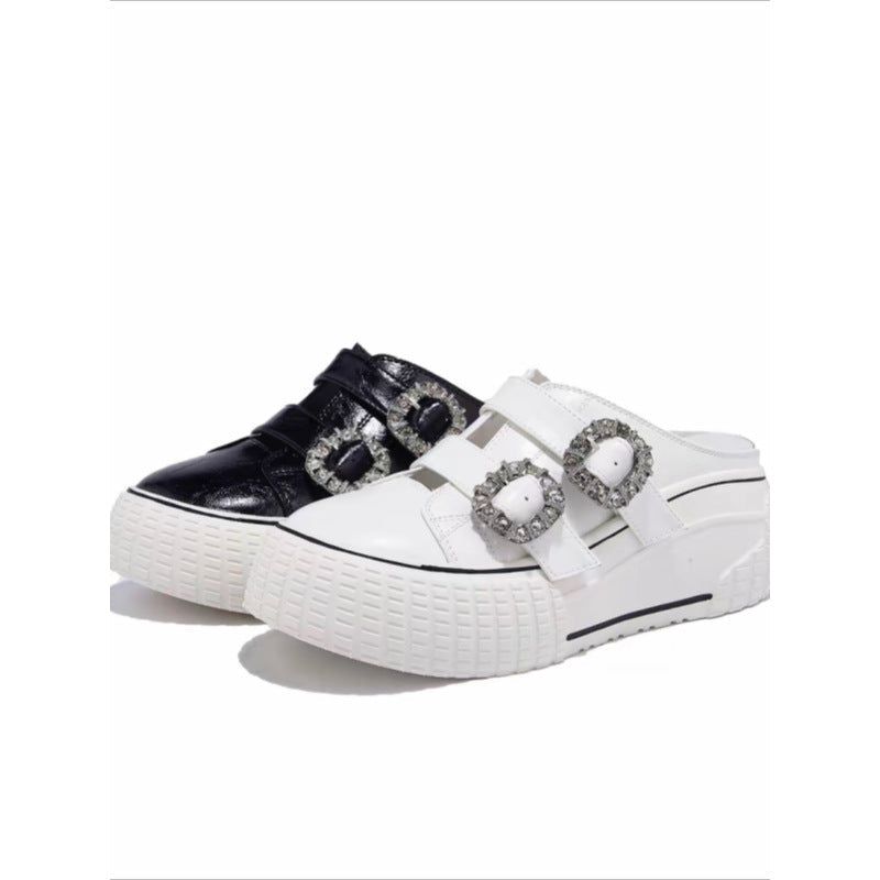 Damen trendige Plateau-Mules mit modischen Strassschnallen R&B