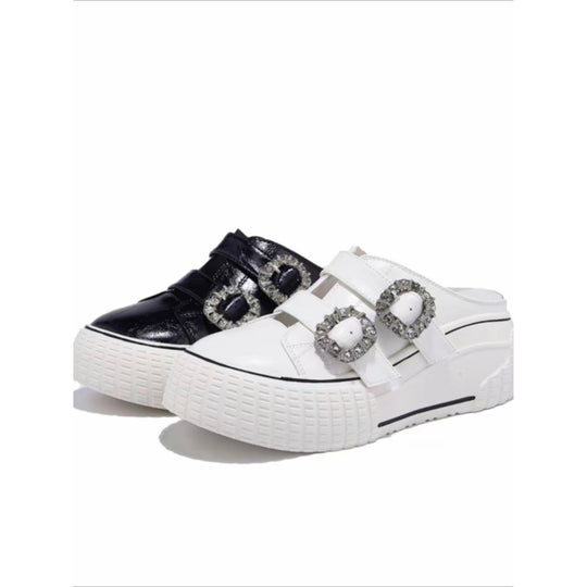 Damen trendige Plateau-Mules mit modischen Strassschnallen R&B