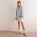 Oversized Sweatshirt Damen mit V-Ausschnitt