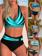 Damen Bikini-Set mit kreativem Twist-Design und hohem Bund