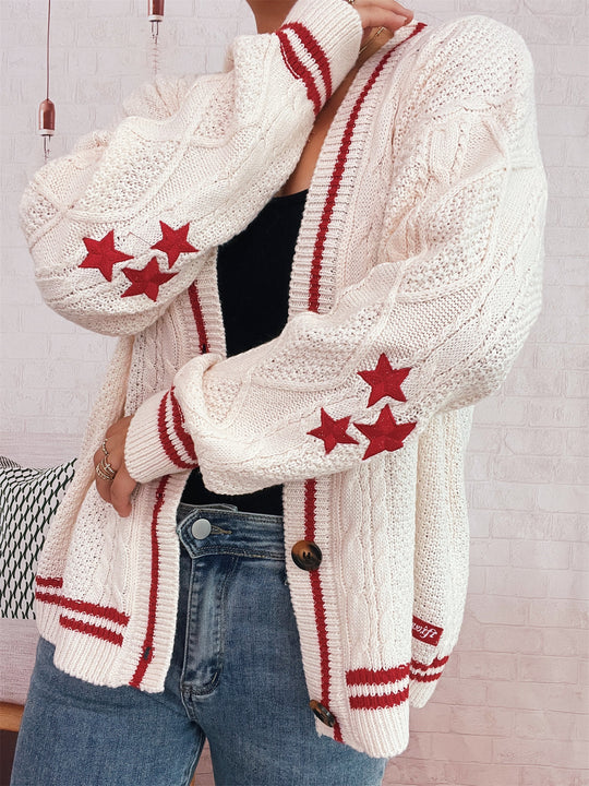 Damen gemütliche Strickjacke mit Sternen-Applikationen und modernen Details R&B