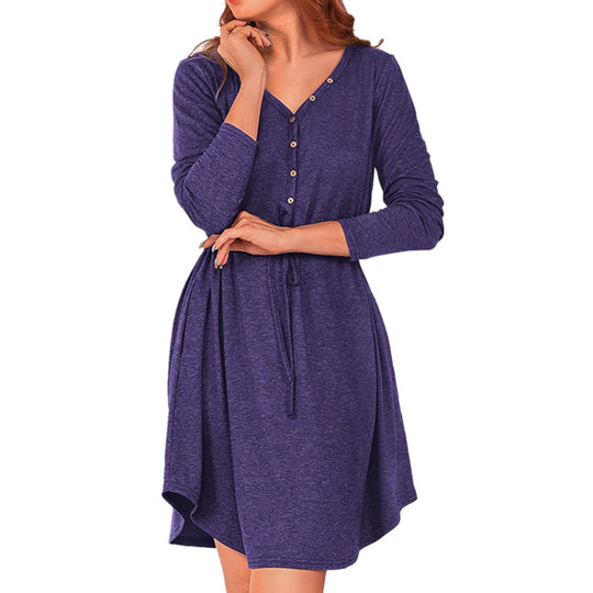 Damen lässiges Wickelkleid mit Knopfdetails und Taillenzug R&B