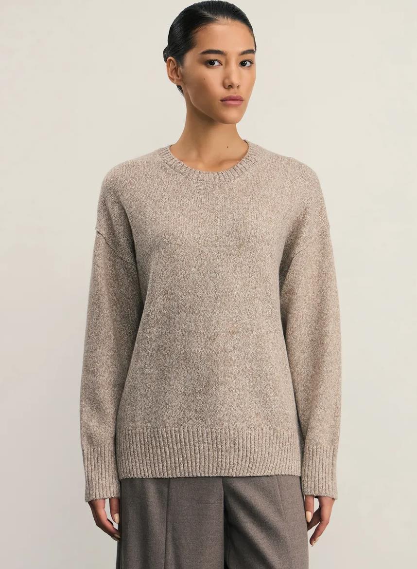 Damen Bequemer und eleganter Strickpullover mit überschnittenen Schultern und Rippenbündchen R&B