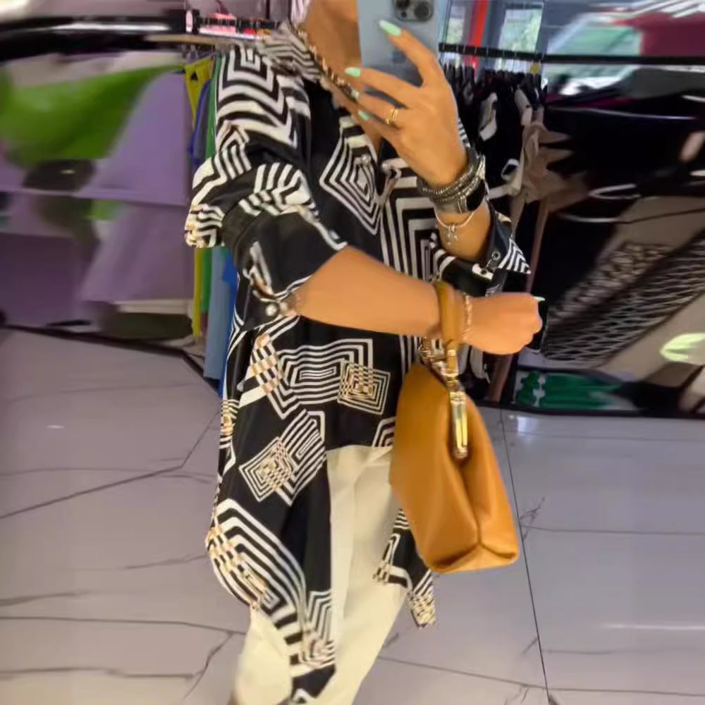 Damen Tunika mit modernem geometrischem Muster und elegantem Schnitt R&B