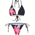 Damen Triangel-Bikini-Set mit floralen Mustern und transparentem Maxirock R&B