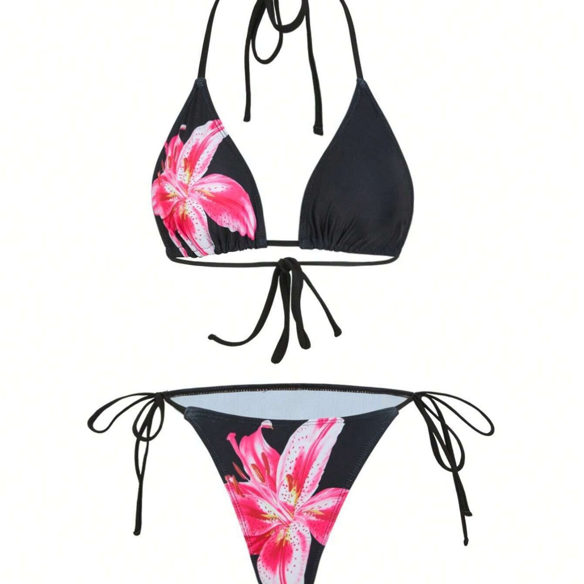 Damen Triangel-Bikini-Set mit floralen Mustern und transparentem Maxirock R&B