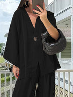 Damen Elegante Kimono-Jacke mit weiten Ärmeln und lockerer Passform R&B