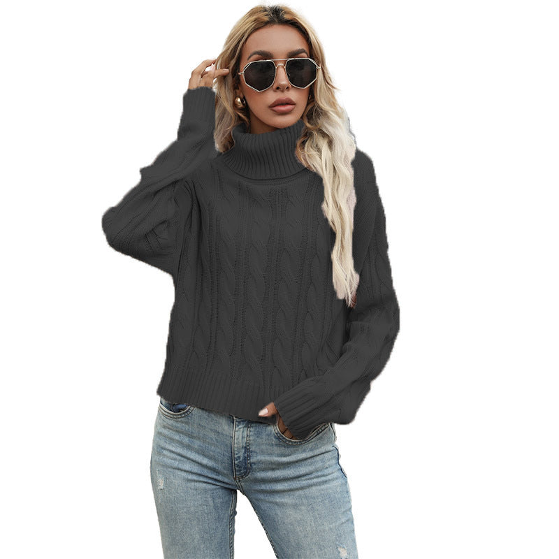Damen Grobstrickpullover mit hochgeschlossenem Kragen und lockerer Passform R&B