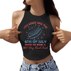 Damen Cropped Tanktop mit kreativem Schriftzug und lR&Bhaftem Design R&B
