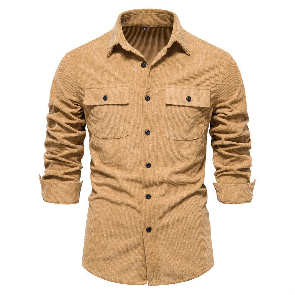 Herren nan feines Cord-Übershirt mit Brustpatten, durchgehender Knopfleiste und körpernaher Silhouette R&B
