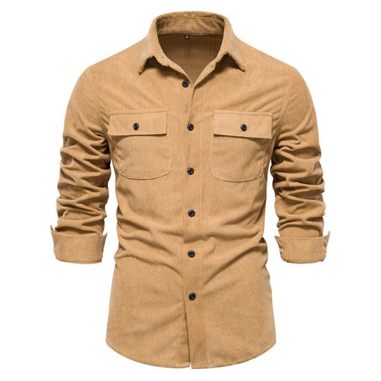 Herren nan feines Cord-Übershirt mit Brustpatten, durchgehender Knopfleiste und körpernaher Silhouette R&B