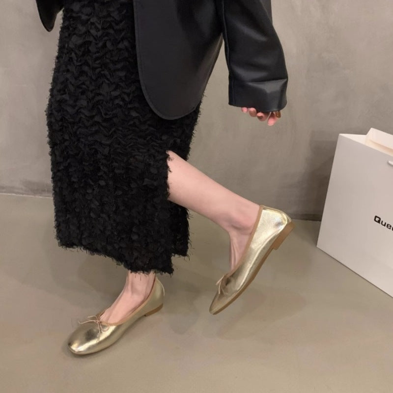 Damen Ballerinas mit funkelnder Metallic-Oberfläche und zartem Schleifendesign R&B