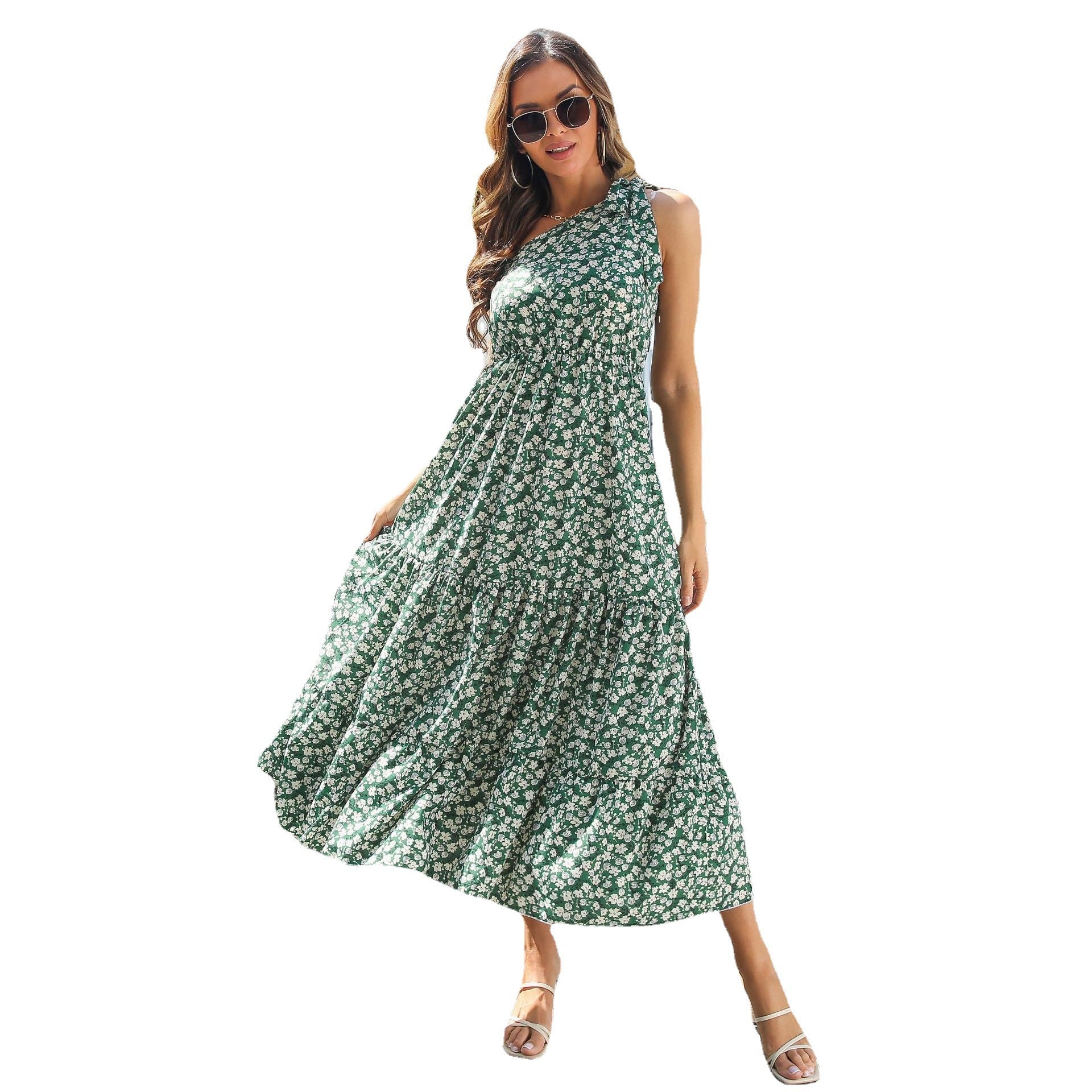 Damen Maxikleid mit asymmetrischem Träger und voluminösem Rock R&B