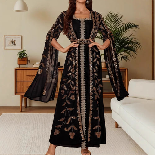 Damen Elegante Kaftan-Kleid mit aufwendigen Stickereien und fließendem Schnitt R&B