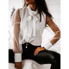Damen Bluse mit transparenten Puffärmeln und filigranem Schleifen-Detail R&B