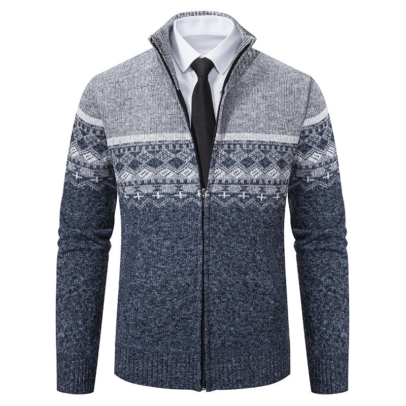 Herren Strickjacke mit Stehkragen und Norweger-Muster R&B